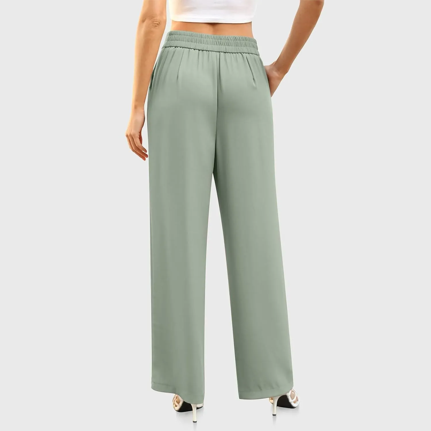 hlysgo Women's Dress Pants Dressy Casual Loose Comfy Wide Leg Straight Pants Ladies High Waisted Office Work Slacks Trousers