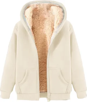 Hoodie Men Fuzzy Fleece Sweatshirt Zip Up Thick Sherpa Lined Jacket Comfortable Soft Hooded Sweatshirt Warm Winter Coat