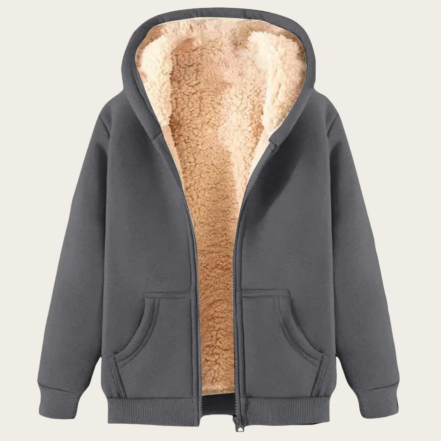 Hoodie Men Fuzzy Fleece Sweatshirt Zip Up Thick Sherpa Lined Jacket Comfortable Soft Hooded Sweatshirt Warm Winter Coat