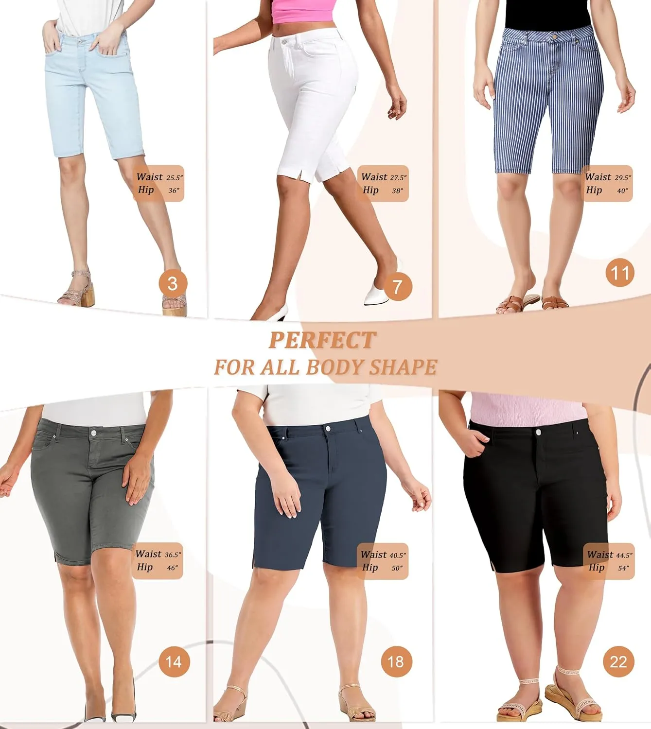 Hybrid & Company Womens Butt Lifting Mid Rise Denim Bermuda Shorts