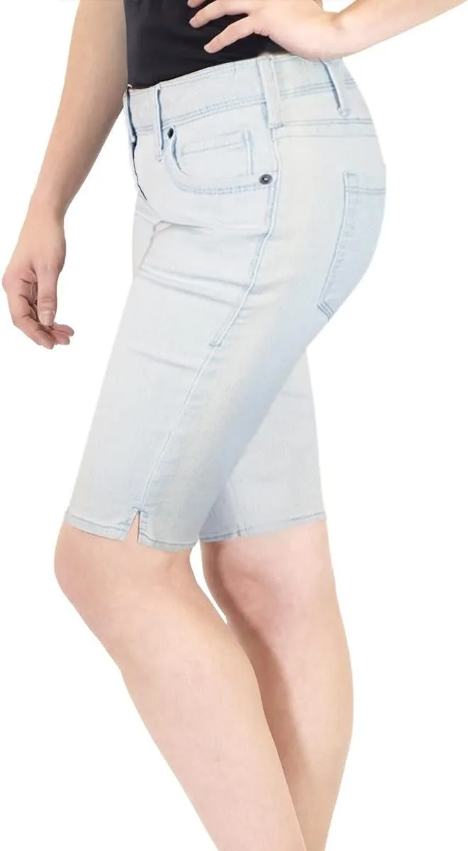 Hybrid & Company Womens Butt Lifting Mid Rise Denim Bermuda Shorts