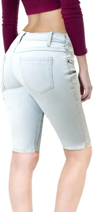 Hybrid & Company Womens Butt Lifting Mid Rise Denim Bermuda Shorts