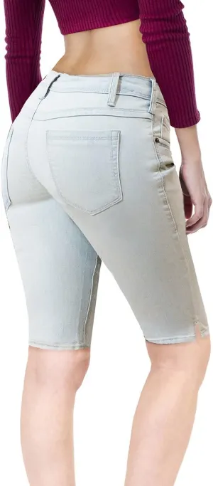 Hybrid & Company Womens Butt Lifting Mid Rise Denim Bermuda Shorts