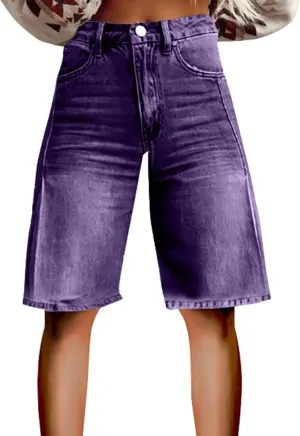 Jean Shorts for Women Denim Bermuda Shorts Y2k Vintage Straight Leg Denim Short Knee Length Jean with Pockets