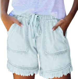 Jean Shorts Women High Waisted Drawstring Cut Off Denim Shorts Summer Hot Raw Hem Jeans Short Pants with Pockets