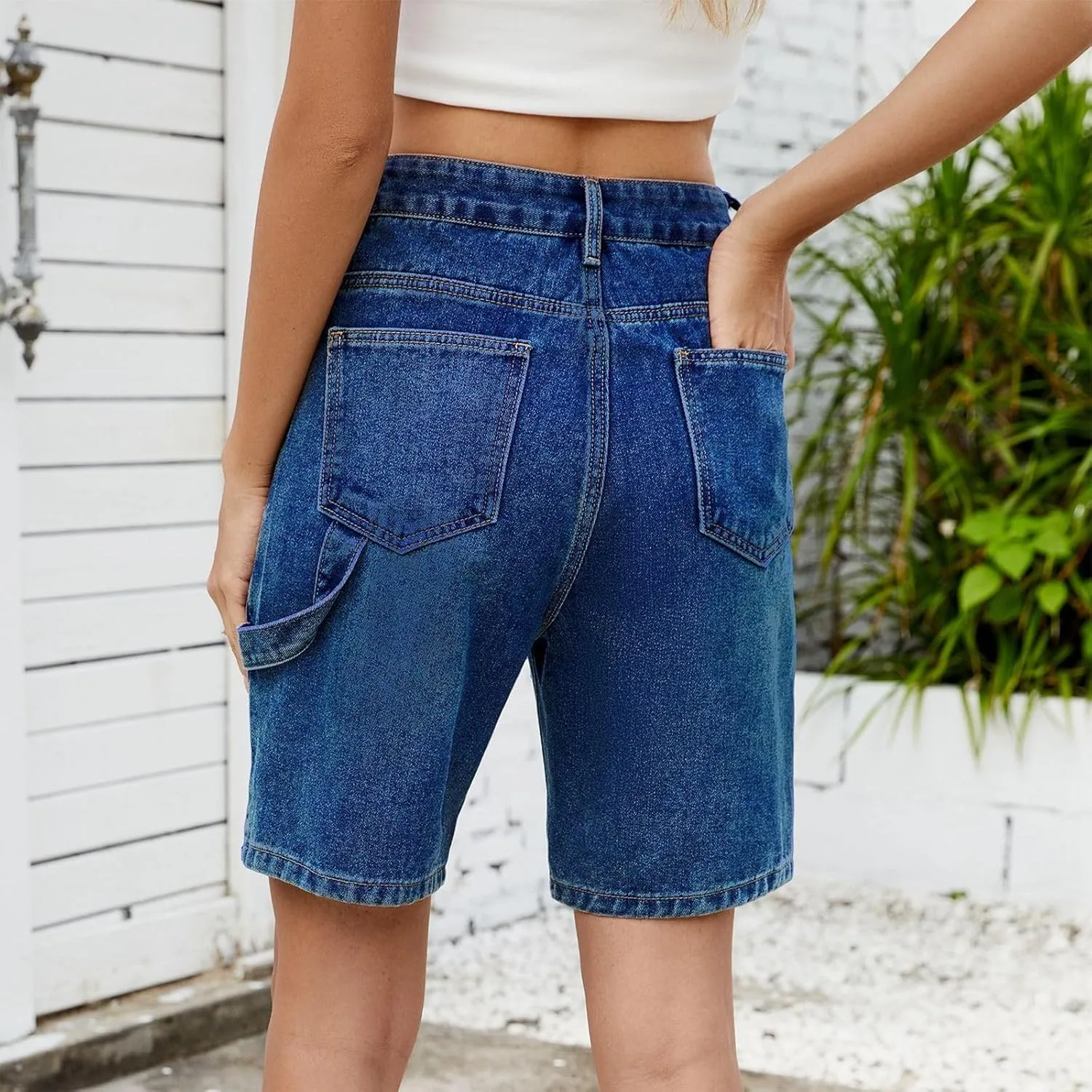 Jorts Women Baggy Mid Thigh Cargo Jean Shorts Wide Leg Denim Bermuda Shorts Knee Length Trendy High Waisted Jeans