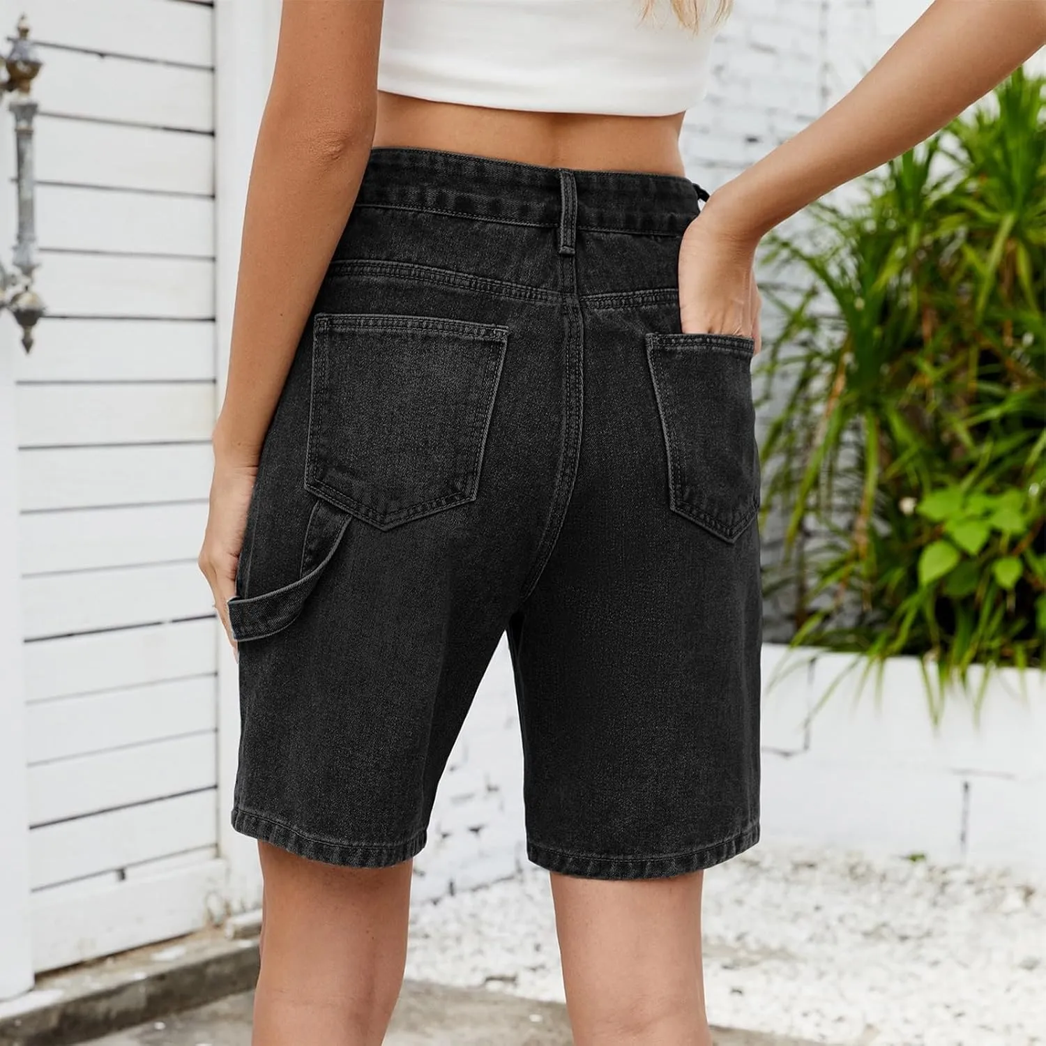 Jorts Women Baggy Mid Thigh Cargo Jean Shorts Wide Leg Denim Bermuda Shorts Knee Length Trendy High Waisted Jeans