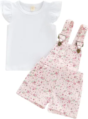 Kids Baby Girl Summer Clothes T-Shirt Tops Suspender Overalls Shorts Toddler Infant Outfit