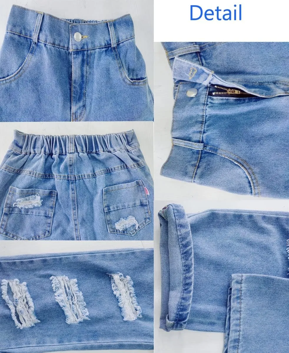 Kids Girls' Casual Wide Leg Baggy Ripped Jeans Cool Loose Fit Distressed Denim Pants Size 5-14 Years