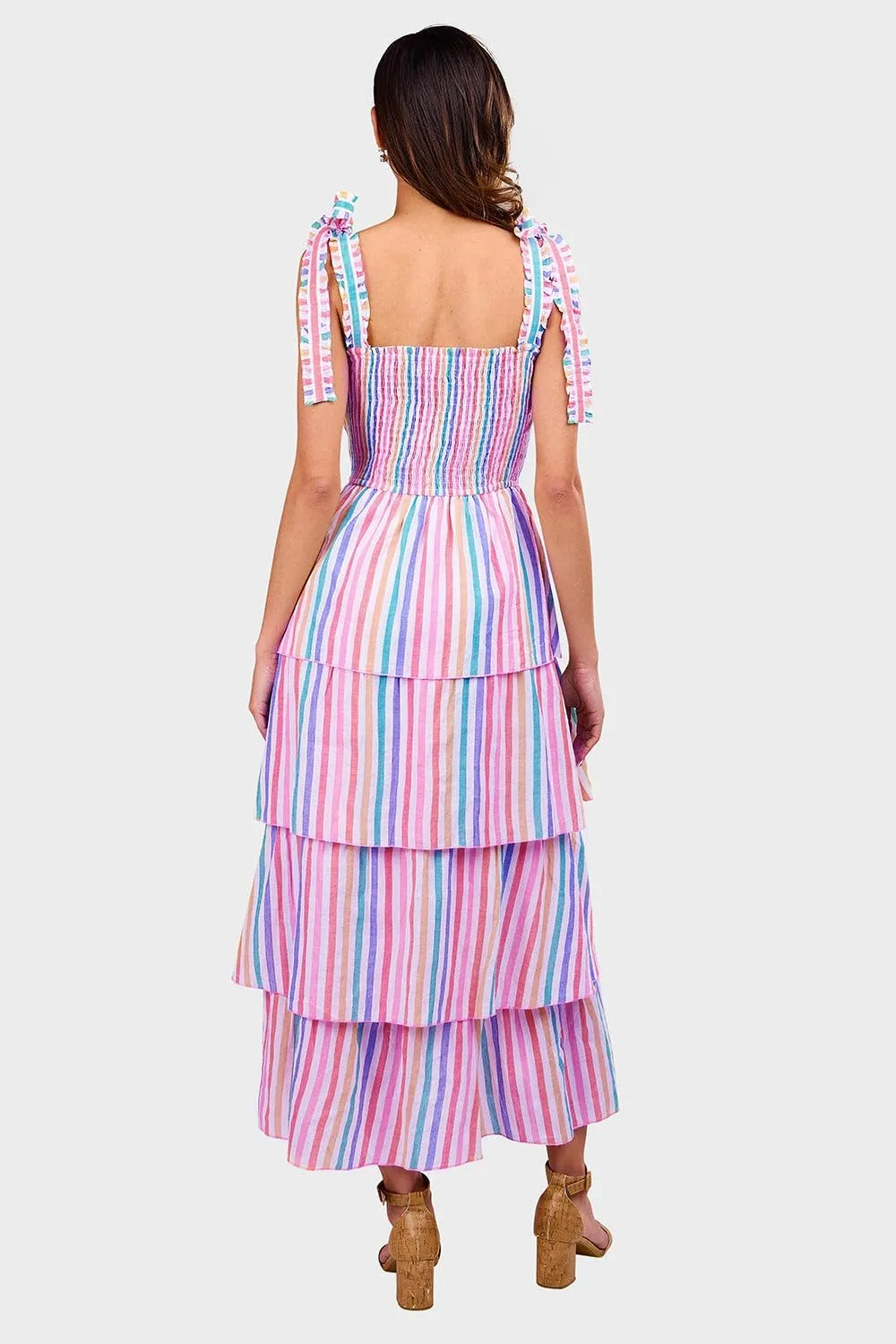 KMBANGI Women Boho Tie Shoulder Dress Graffiti Floral Smocked Tiered Long Dress Ruffle Flowy Beach Vacation Sundress