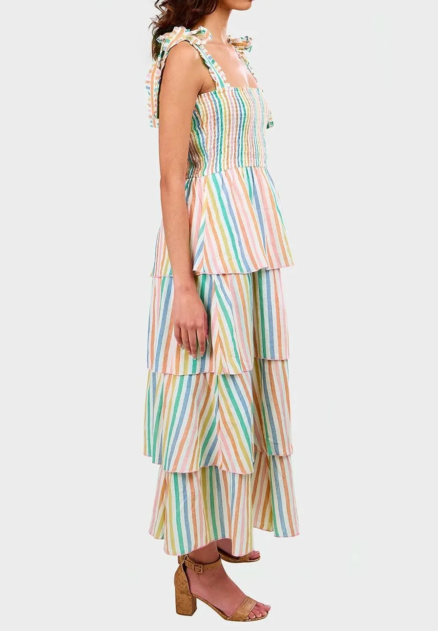 KMBANGI Women Boho Tie Shoulder Dress Graffiti Floral Smocked Tiered Long Dress Ruffle Flowy Beach Vacation Sundress