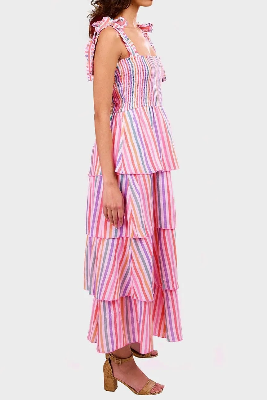 KMBANGI Women Boho Tie Shoulder Dress Graffiti Floral Smocked Tiered Long Dress Ruffle Flowy Beach Vacation Sundress