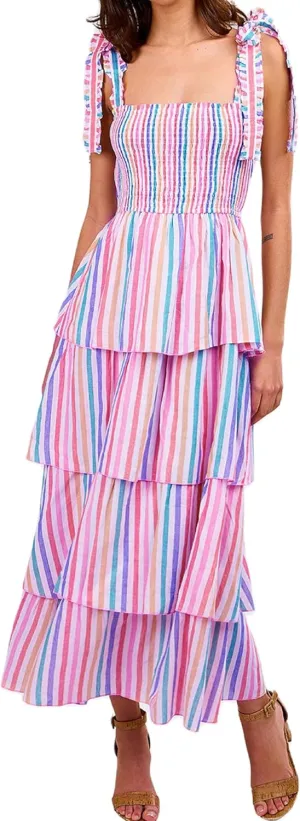 KMBANGI Women Boho Tie Shoulder Dress Graffiti Floral Smocked Tiered Long Dress Ruffle Flowy Beach Vacation Sundress