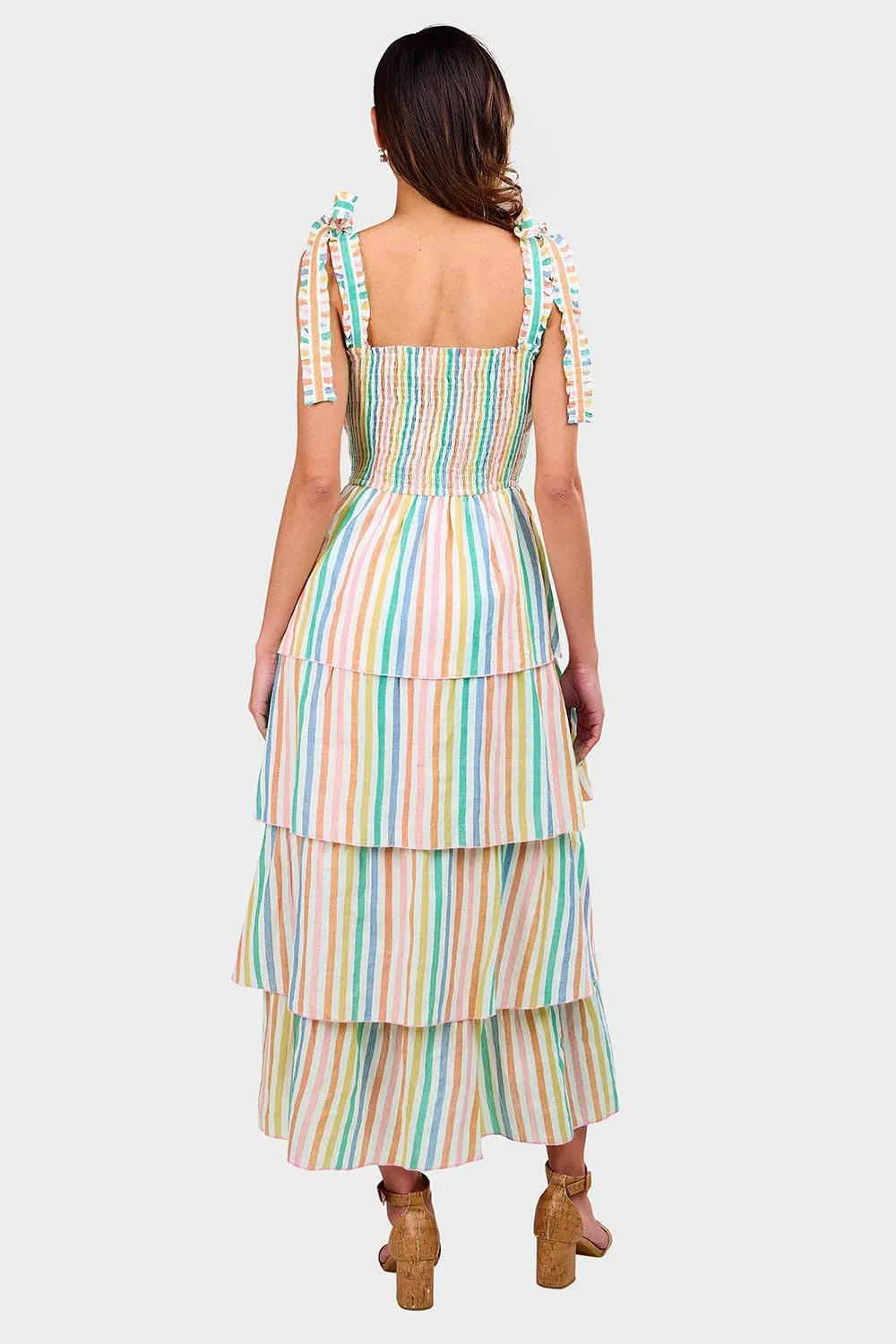KMBANGI Women Boho Tie Shoulder Dress Graffiti Floral Smocked Tiered Long Dress Ruffle Flowy Beach Vacation Sundress