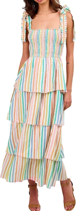 KMBANGI Women Boho Tie Shoulder Dress Graffiti Floral Smocked Tiered Long Dress Ruffle Flowy Beach Vacation Sundress