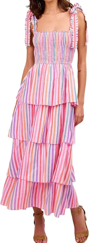 KMBANGI Women Boho Tie Shoulder Dress Graffiti Floral Smocked Tiered Long Dress Ruffle Flowy Beach Vacation Sundress