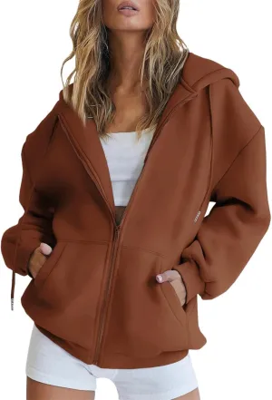 LCMTWX Womens Coat Jacket Oversized Pocket Sweatshirt Casual Drawstring Clothing Zipper Track Jacket Solid Color Fall