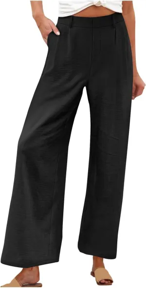 Linen Pants Women Casual Summer Beach Yoga High Waist Dress Pants Lightweight Flat Front Resort Wear Wide Leg Trouser