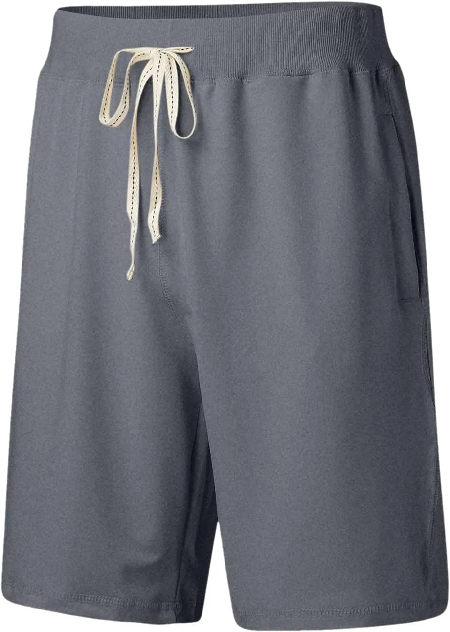 Linen Shorts for Men, Mens Casual Soft Linen Long Shorts Knee Length Sport Drawstring Running Lounge Shorts Capri Pant