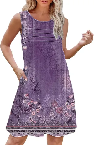 Long Summer Dresses Womens with Pockets Summer Casual Tank Dress Sleeveless Midi Beach Dress Cotton Dress Summer