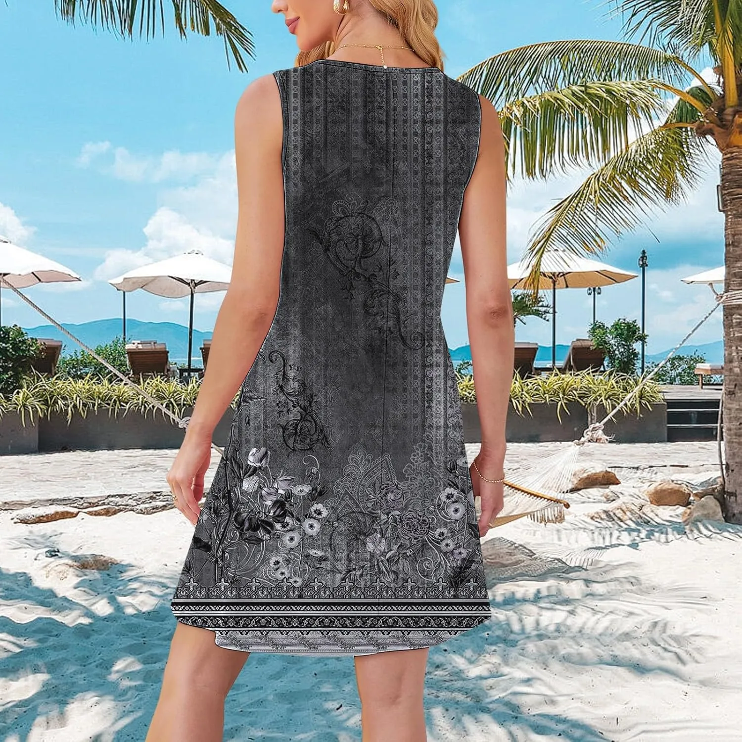 Long Summer Dresses Womens with Pockets Summer Casual Tank Dress Sleeveless Midi Beach Dress Cotton Dress Summer