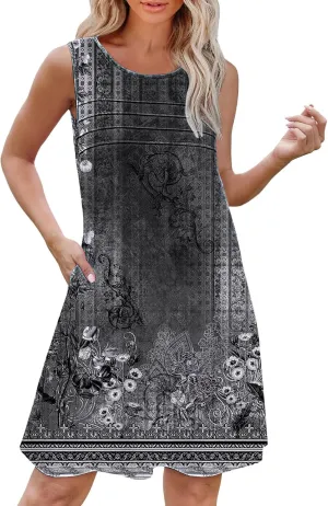 Long Summer Dresses Womens with Pockets Summer Casual Tank Dress Sleeveless Midi Beach Dress Cotton Dress Summer
