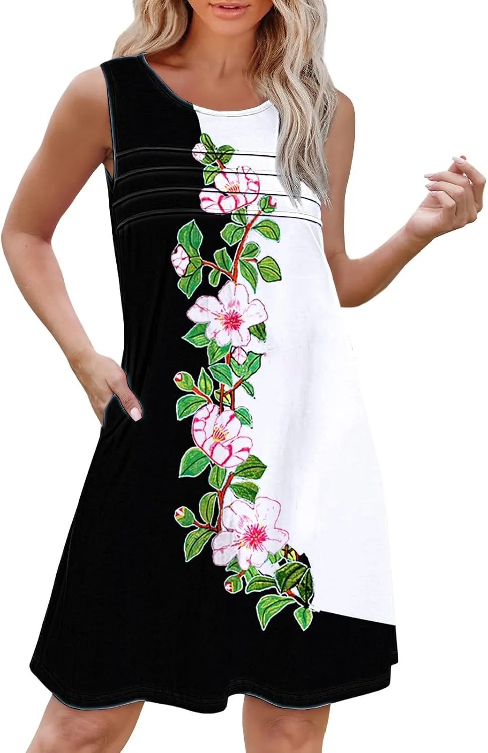 Long Summer Dresses Womens with Pockets Summer Casual Tank Dress Sleeveless Midi Beach Dress Cotton Dress Summer
