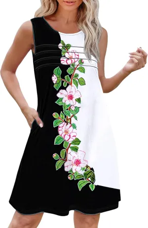 Long Summer Dresses Womens with Pockets Summer Casual Tank Dress Sleeveless Midi Beach Dress Cotton Dress Summer