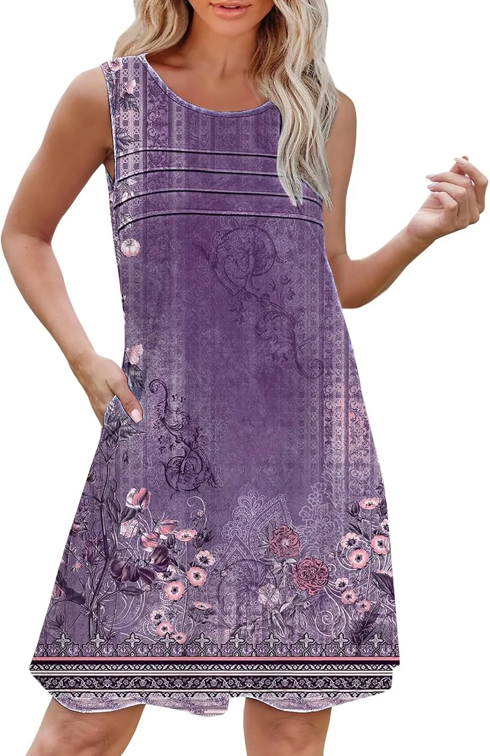 Long Summer Dresses Womens with Pockets Summer Casual Tank Dress Sleeveless Midi Beach Dress Cotton Dress Summer