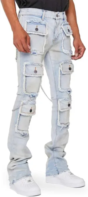 Male Casual Fashion Plus Size Pocket Drawstring Waist Solid Color Slim Toe Jeans Skinny Slim Fit Mens Jeans Mens