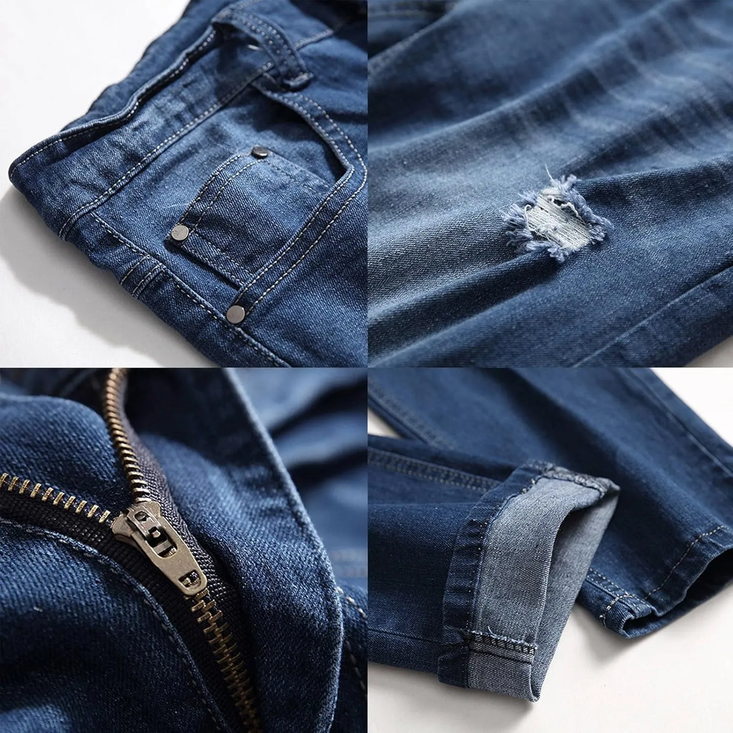 Male Casual Fashion Plus Size Ripped Jeans Straight Leg Plus Size Fashion Pants Men Jean Cut Jeans for Men Cut Jeans
