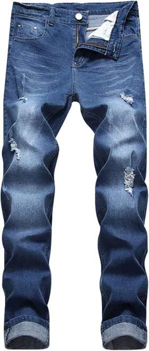 Male Casual Fashion Plus Size Ripped Jeans Straight Leg Plus Size Fashion Pants Men Jean Cut Jeans for Men Cut Jeans