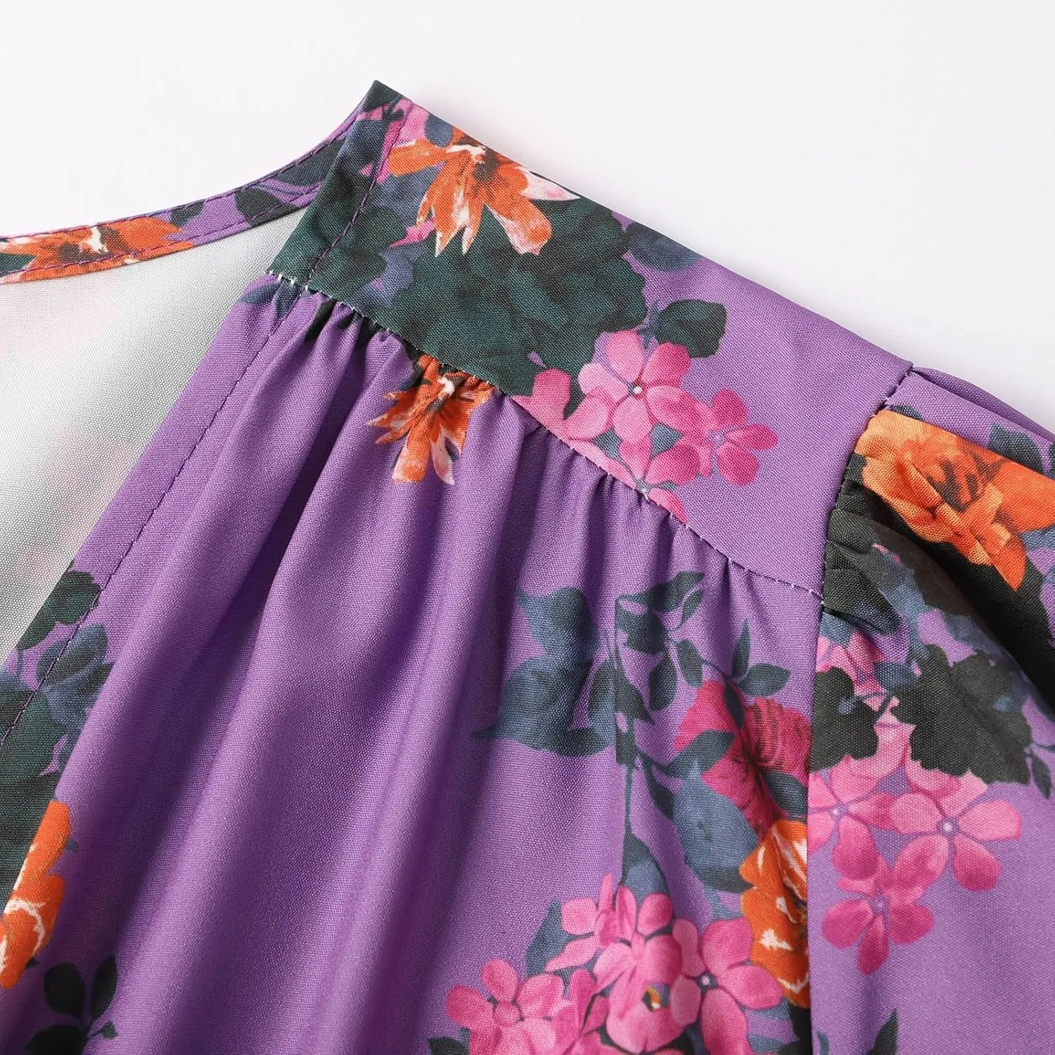 Maxi Dress for Women Summer Vintage Pastoral Flower Long Dress Sexy V-Neck Long Sleeve Chiffon Western Country Dresses