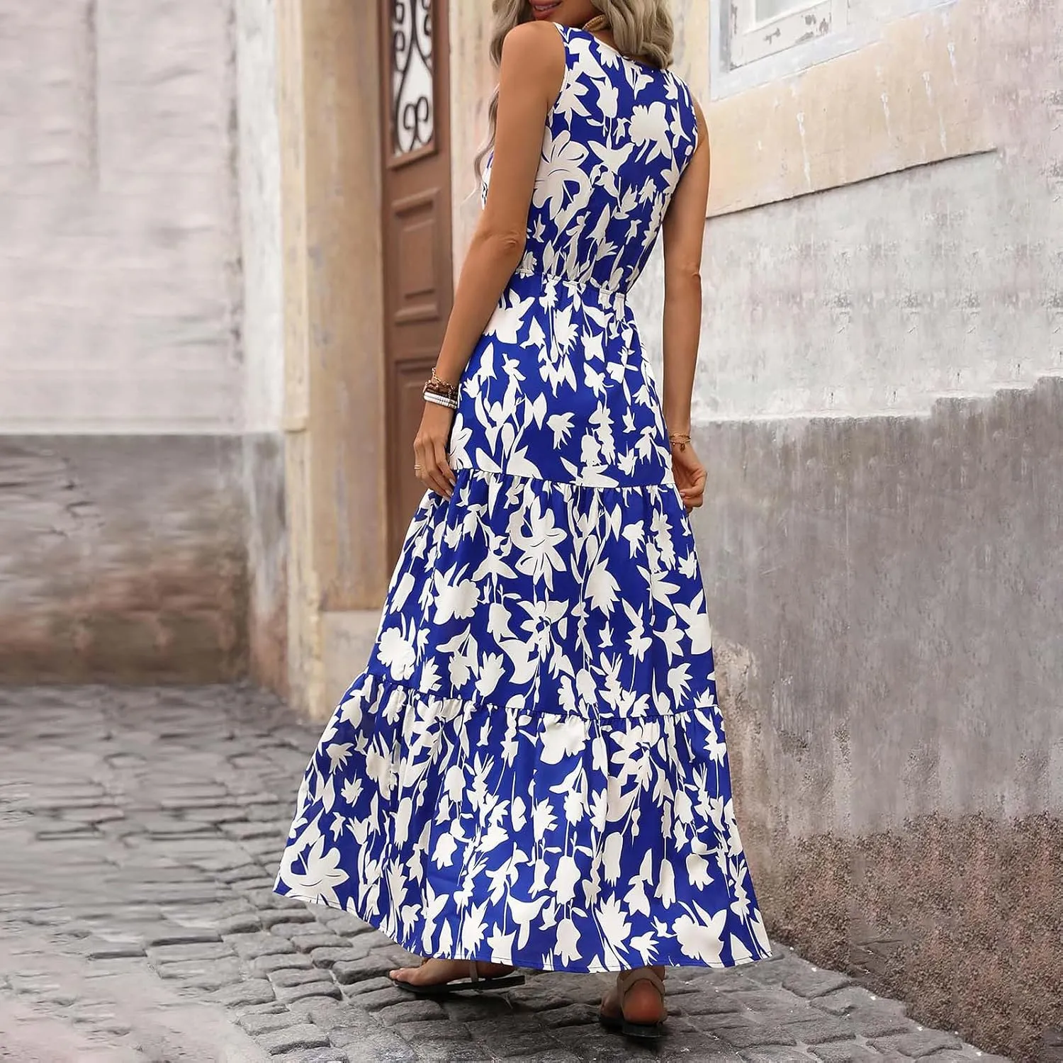 Maxi Dresses for Women Summer Wrap V Neck Long Floral Dress Elegant Formal Wedding Guest Dresses Boho Flowy Sundress