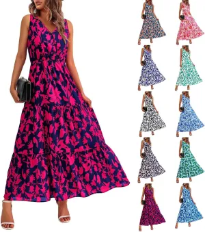 Maxi Dresses for Women Summer Wrap V Neck Long Floral Dress Elegant Formal Wedding Guest Dresses Boho Flowy Sundress