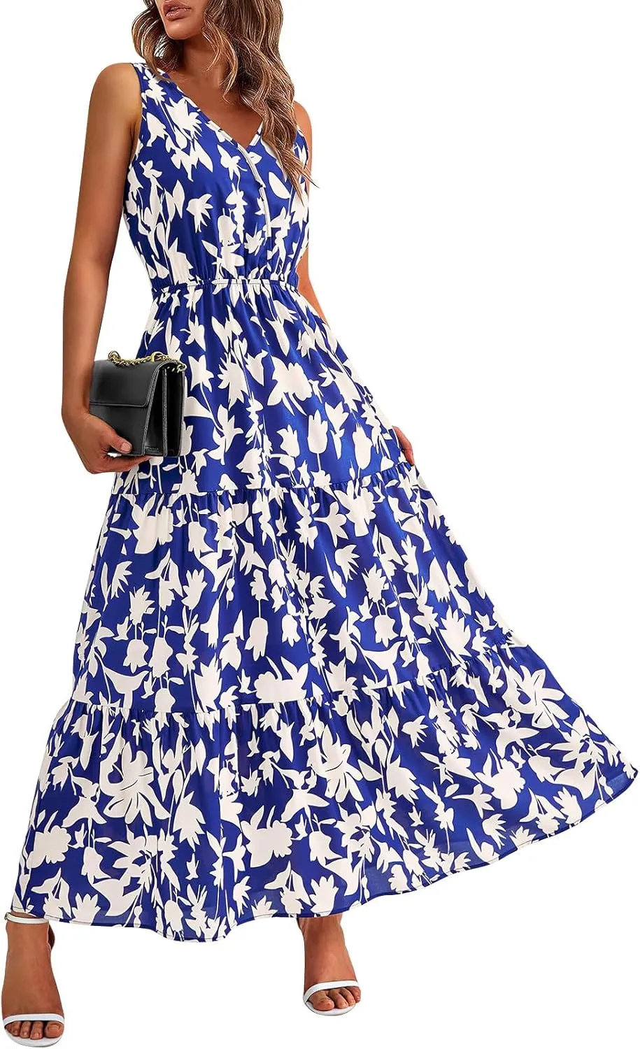 Maxi Dresses for Women Summer Wrap V Neck Long Floral Dress Elegant Formal Wedding Guest Dresses Boho Flowy Sundress