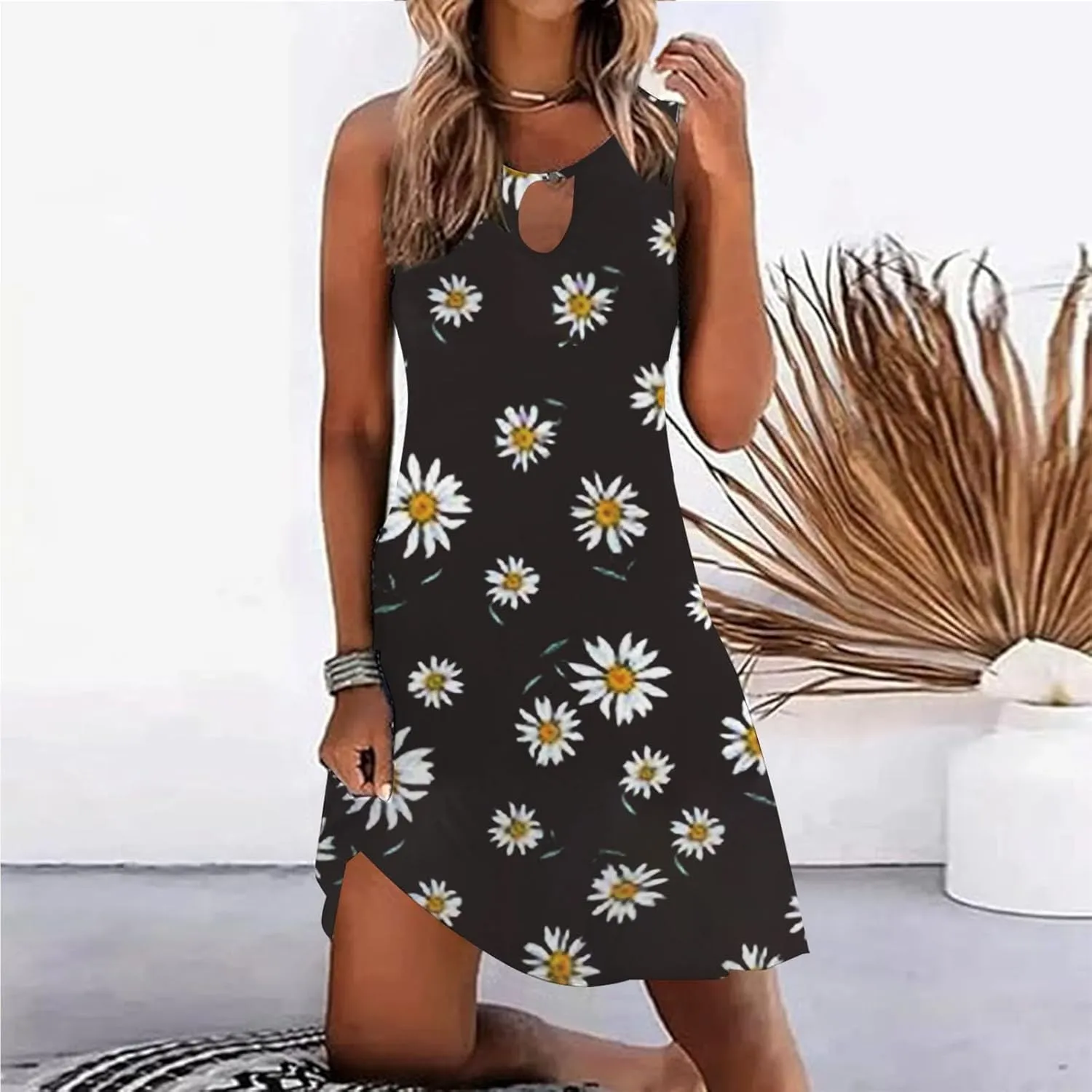 Maxi Sundresd Sun Dresses for Women 2025 Vacation Beach Casual Summer Sundresses Sleeveless Tank Short Boho Dress