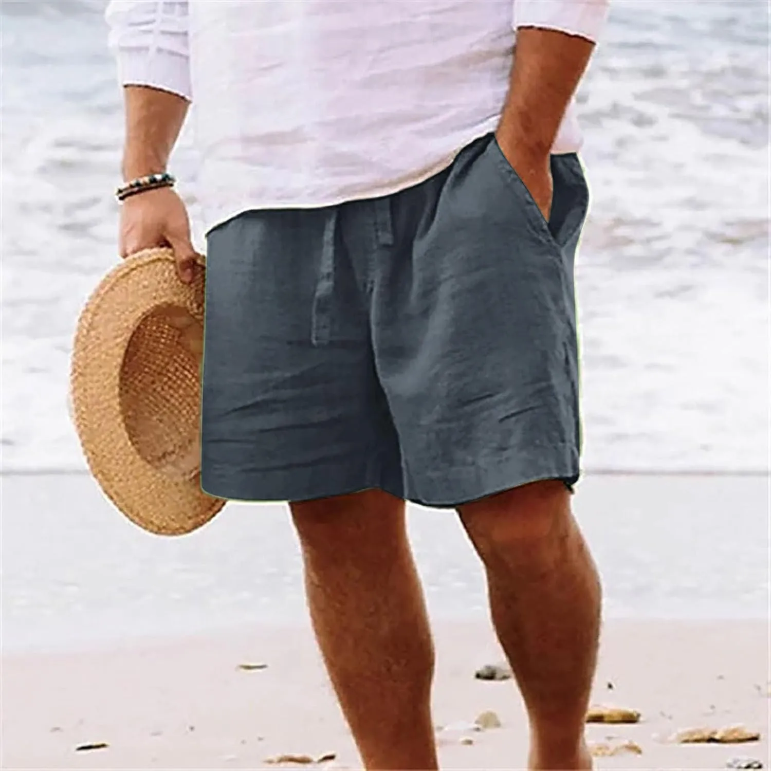 Mens 2025 Casual Shorts Summer Casual Classic Fit Drawstring Shorts Elastic Waist Loose Fit Short with Pockets