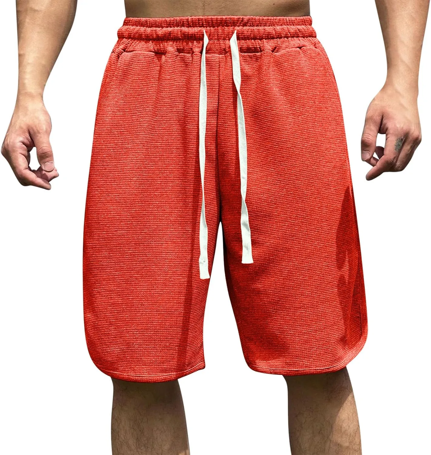 Men's Athletic Workout Waffle Shorts Quick Dry Running Gym Summer Hiking Activewear Basketball Elastic Trunks