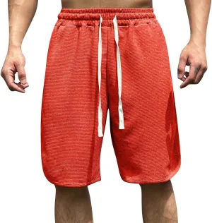 Men's Athletic Workout Waffle Shorts Quick Dry Running Gym Summer Hiking Activewear Basketball Elastic Trunks