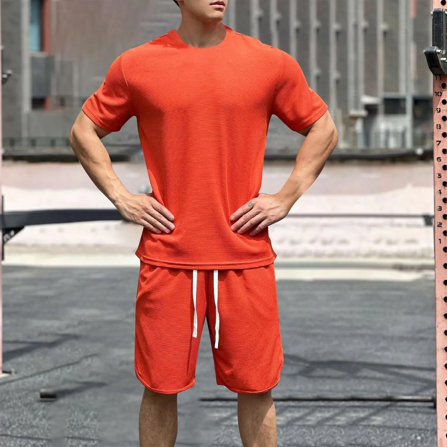 Men's Athletic Workout Waffle Shorts Quick Dry Running Gym Summer Hiking Activewear Basketball Elastic Trunks