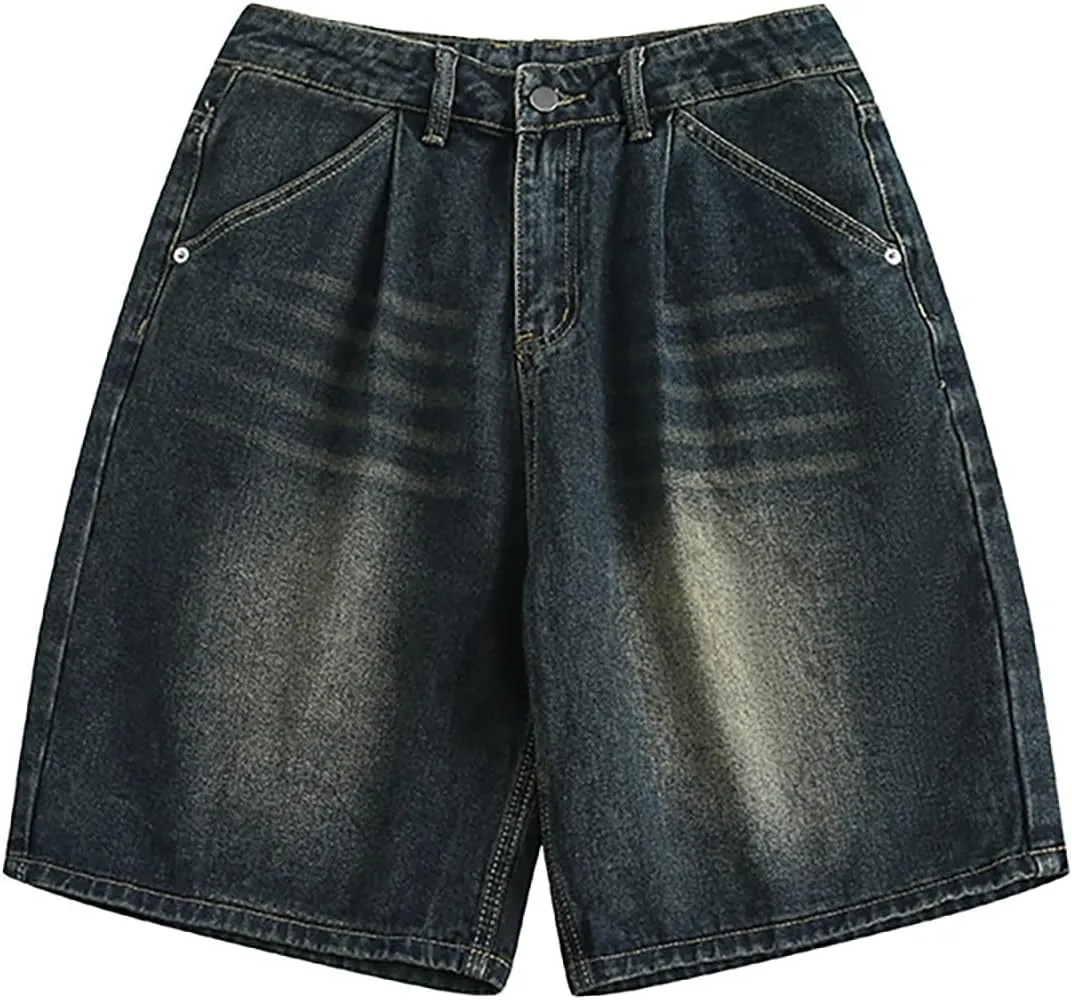 Men's Baggy Jeans Shorts Y2K Wide Leg Loose Hip-Hop Denim Shorts High Waisted Casual Fashion Jorts Streetwear with Pockets