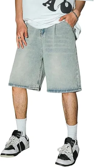 Men's Baggy Jeans Shorts Y2K Wide Leg Loose Hip-Hop Denim Shorts High Waisted Casual Fashion Jorts Streetwear with Pockets