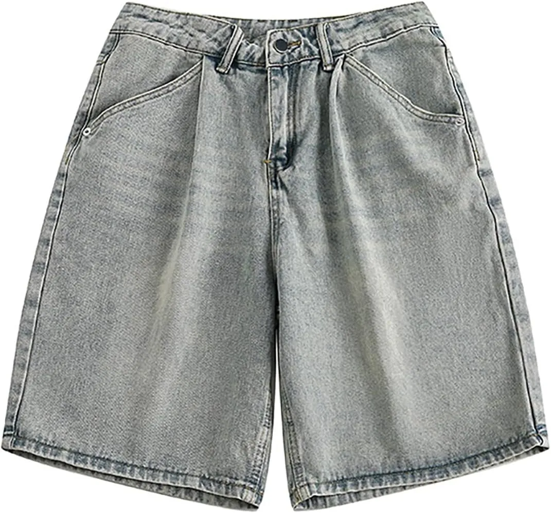 Men's Baggy Jeans Shorts Y2K Wide Leg Loose Hip-Hop Denim Shorts High Waisted Casual Fashion Jorts Streetwear with Pockets