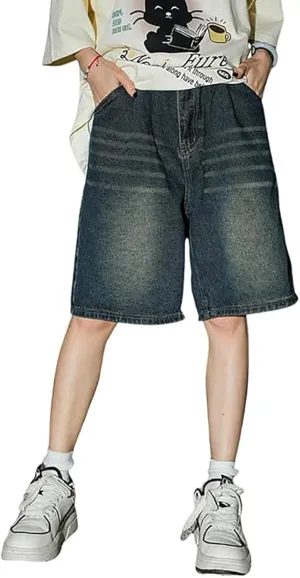 Men's Baggy Jeans Shorts Y2K Wide Leg Loose Hip-Hop Denim Shorts High Waisted Casual Fashion Jorts Streetwear with Pockets