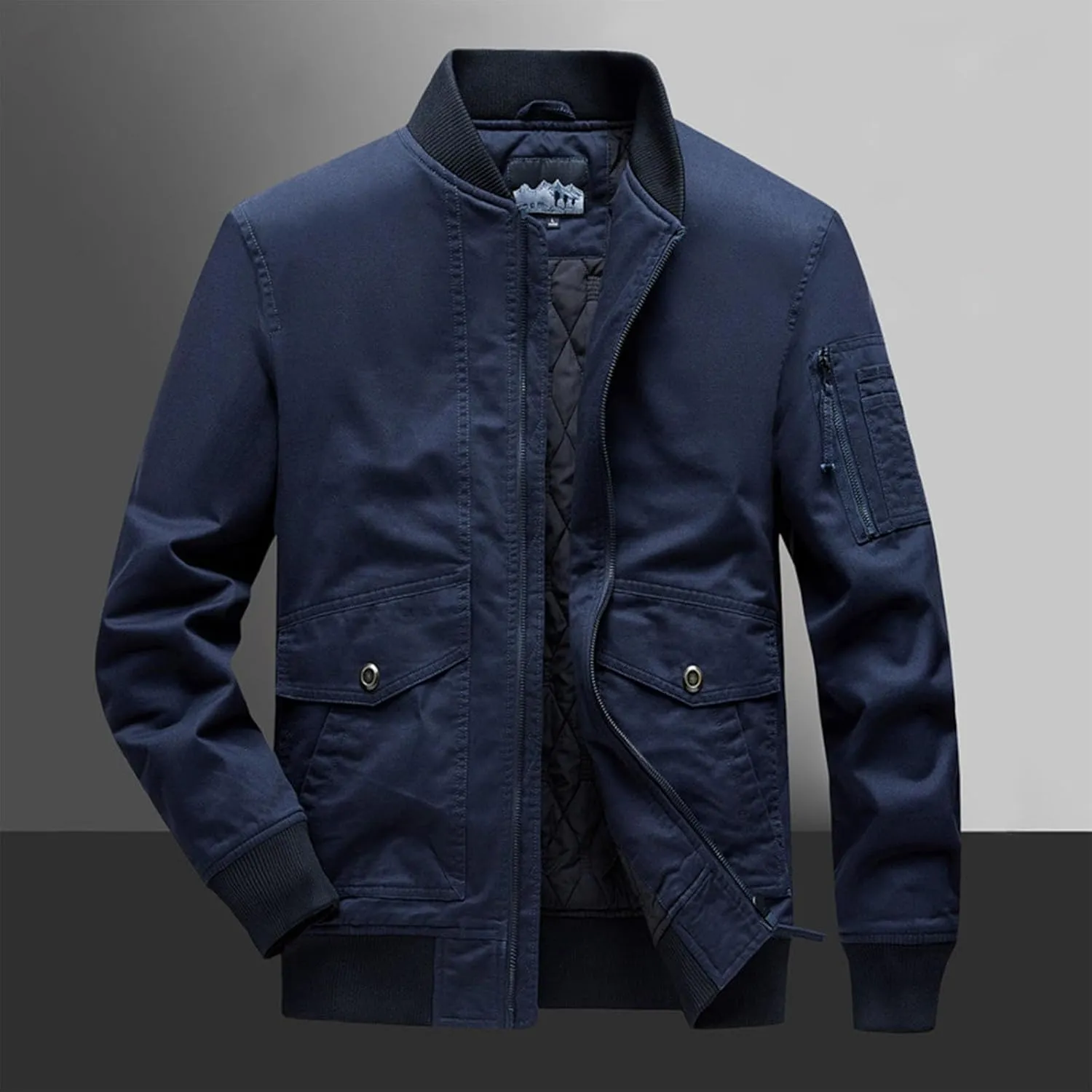 Mens Bomber Jacket Casual Fall Winter Military Jacket Full Zip Quilted Lined Coats Windproof Warm Outwear with Pocket
