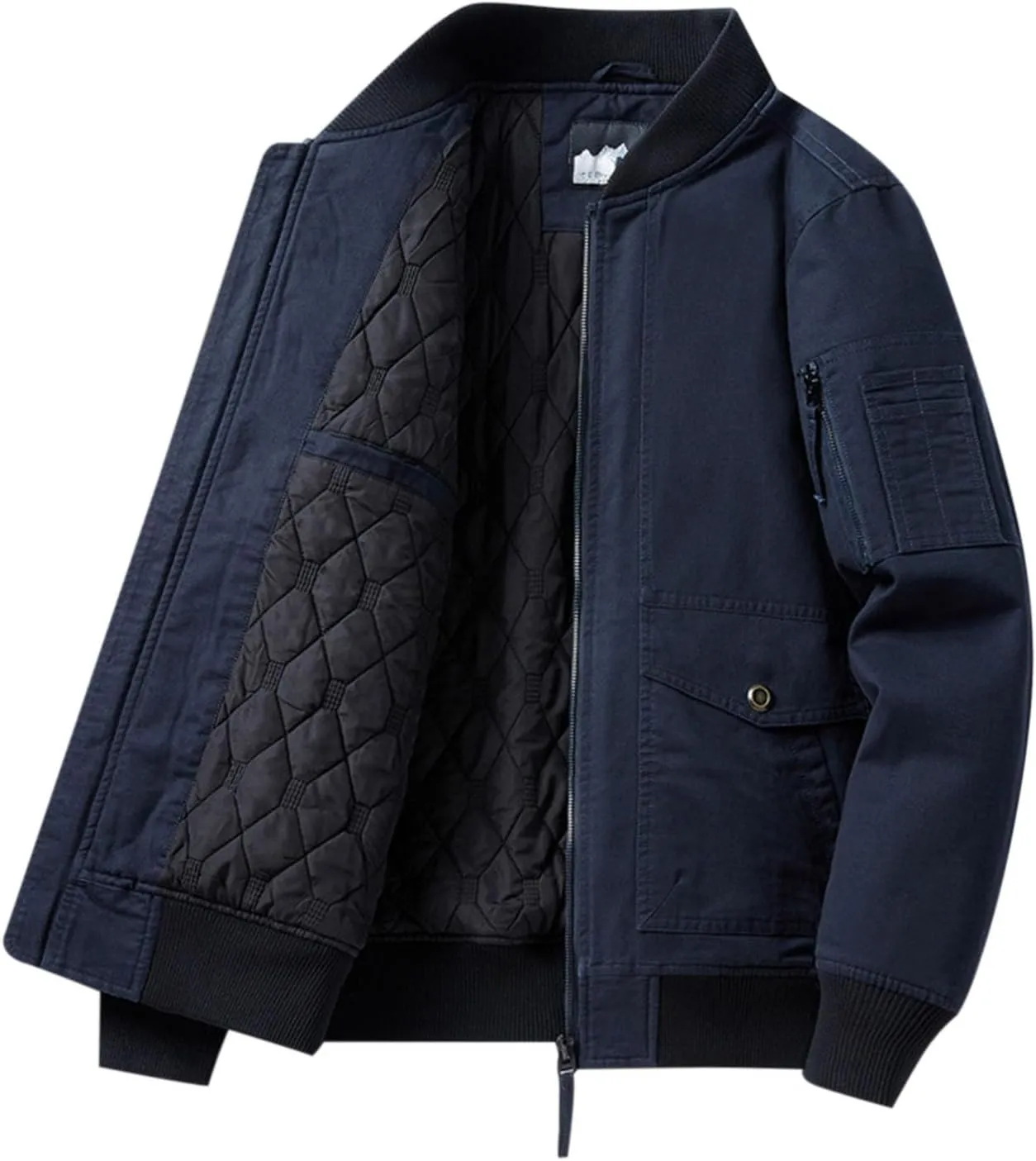 Mens Bomber Jacket Casual Fall Winter Military Jacket Full Zip Quilted Lined Coats Windproof Warm Outwear with Pocket