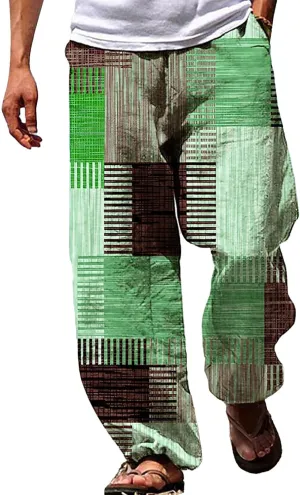 Mens Casual Linen Beach Pants Summer Fashion Jogger Yoga Linen Pants Loose Fit Relaxed Elastic Drawstring Waist