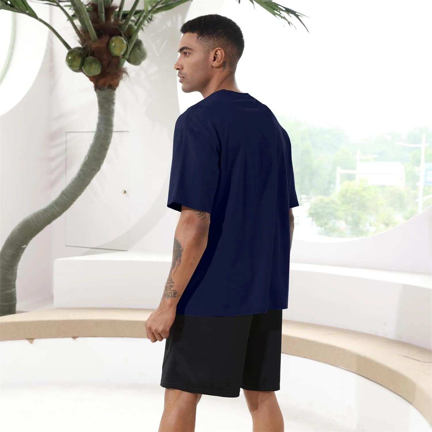 Men's Fashion Loose Fit T-Shirt Crew Neck Athletic Workout Tshirts Heavyweight Short Sleeve Premium Cotton Basic Tee