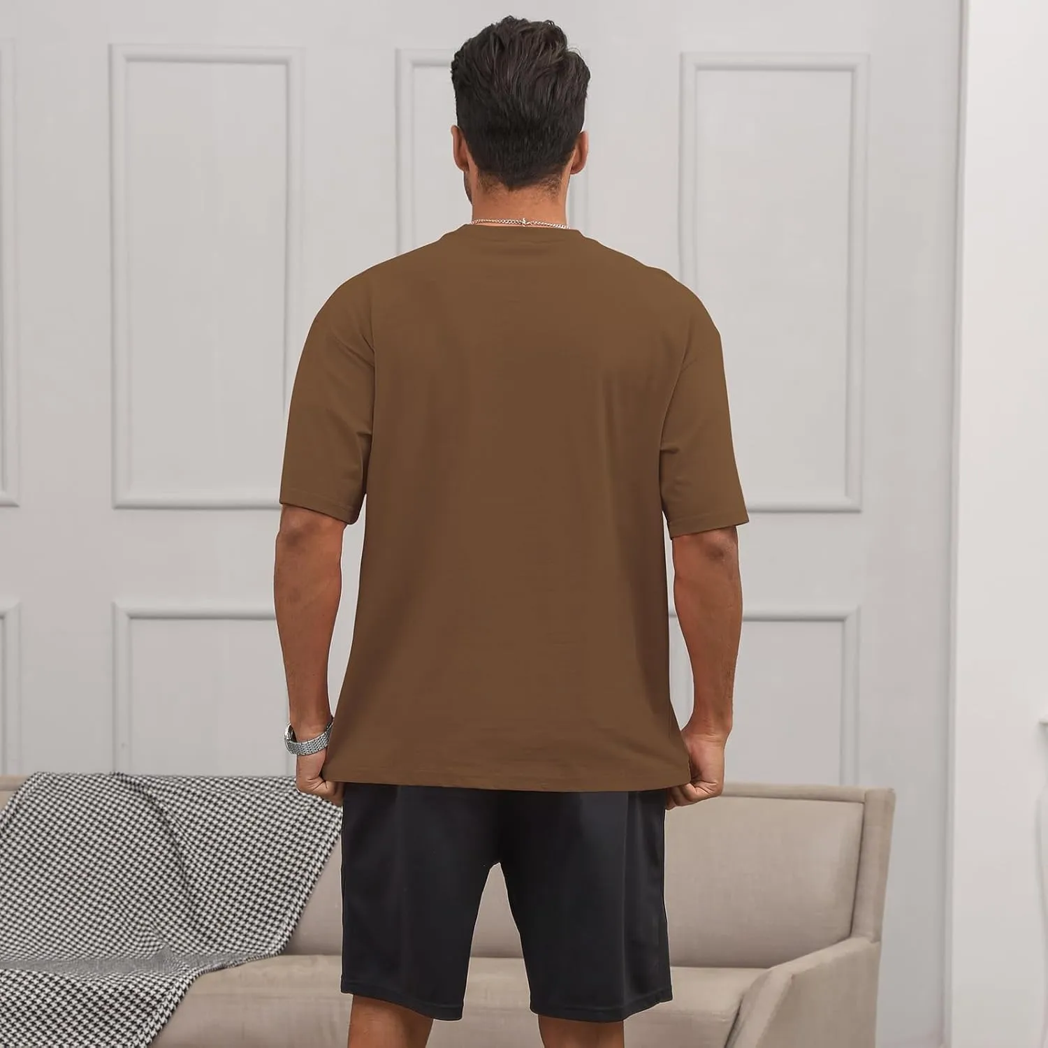 Men's Fashion Loose Fit T-Shirt Crew Neck Athletic Workout Tshirts Heavyweight Short Sleeve Premium Cotton Basic Tee